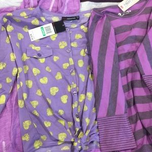 Three lightweight jersey tops in shades of purple